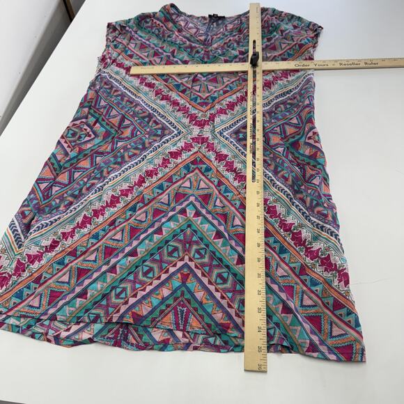 Tolani Dress Womens Small Geometric Boho Short Sleeve India Shift Mini - Picture 4 of 6